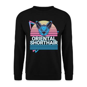 Orientalisch Kurzhaar Katze Retro - Unisex Pullover - Schwarz - Vorne - Alina (178cm) & Michal (187cm)