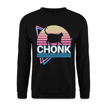 Chonk Katze Retro - Unisex Pullover - Schwarz - Vorne - Alina (178cm) & Michal (187cm)