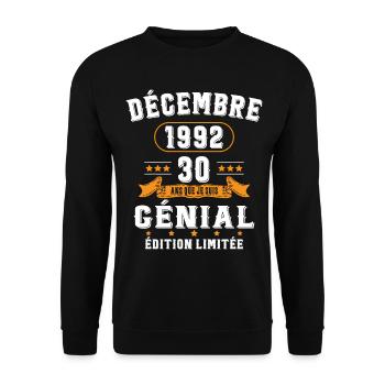 30 Ans Anniversaire Vintage Né(e) en Décembre 1992 - Sweat-shirt Unisexe - noir - Devant - Alina (178cm) & Michal (187cm)