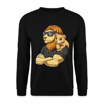 Starker Löwe mit Löwen Kind für einen Löwen - Unisex Pullover - Schwarz - Vorne - Alina (178cm) & Michal (187cm)