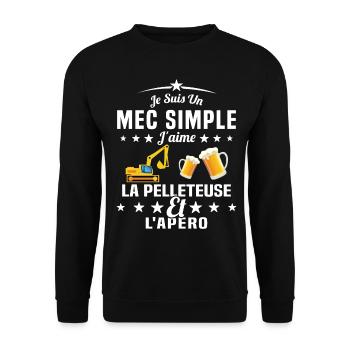 Un Mec Simple J'aime La Pelleteuse Et L'apéro - Sweat-shirt Unisexe - noir - Devant - Alina (178cm) & Michal (187cm)