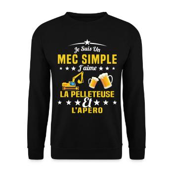 Un Mec Simple J'aime La Pelleteuse Et L'apéro - Sweat-shirt Unisexe - noir - Devant - Alina (178cm) & Michal (187cm)