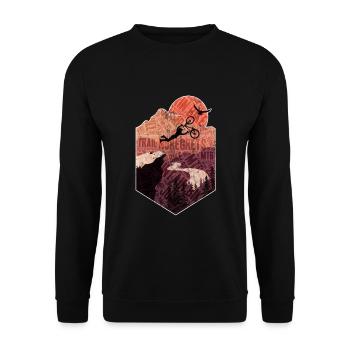 Mountain Biker fliegt samt MTB über Klippen für - Unisex Pullover - Schwarz - Vorne - Alina (178cm) & Michal (187cm)