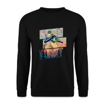 Retro Mountain Biker springt über die Table vor - Unisex Pullover - Schwarz - Vorne - Alina (178cm) & Michal (187cm)