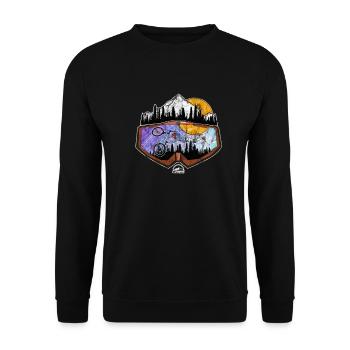 MTB Mountain Biker sprint über Bergspitze Downhill - Unisex Pullover - Schwarz - Vorne - Alina (178cm) & Michal (187cm)