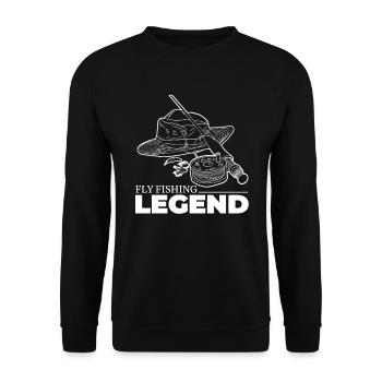 Fliegen Fischer Legende für Angler auf Angel Tour - Unisex Pullover - Schwarz - Vorne - Alina (178cm) & Michal (187cm)