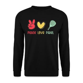 Peace Love und Padel für Padel Spieler und Fans - Unisex Pullover - Schwarz - Vorne - Alina (178cm) & Michal (187cm)