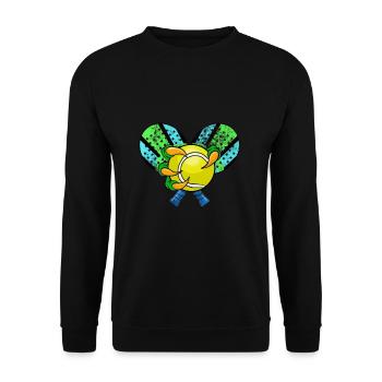 Padel Schläger mit einer Reptilien Hand mit Padel - Unisex Pullover - Schwarz - Vorne - Alina (178cm) & Michal (187cm)