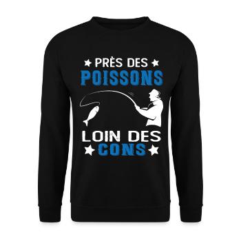 Près Des Poissons Loin Des Cons Drôle Pêcheur - Sweat-shirt Unisexe - noir - Devant - Alina (178cm) & Michal (187cm)