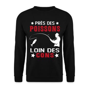 Près Des Poissons Loin Des Cons Drôle Pêcheur - Sweat-shirt Unisexe - noir - Devant - Alina (178cm) & Michal (187cm)