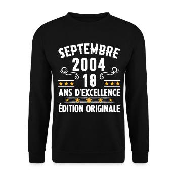18 Ans Anniversaire Vintage Né(e) Septembre 2004 - Sweat-shirt Unisexe - noir - Devant - Alina (178cm) & Michal (187cm)