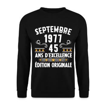 45 Ans Anniversaire Vintage Né(e) Septembre 1977 - Sweat-shirt Unisexe - noir - Devant - Alina (178cm) & Michal (187cm)