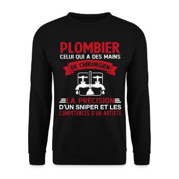 Homme Cadeau drôle plombiers Humour - Sweat-shirt Unisexe - noir - Devant - Alina (178cm) & Michal (187cm)
