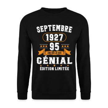 95 Ans Anniversaire Vintage En Septembre 1927 - Sweat-shirt Unisexe - noir - Devant - Alina (178cm) & Michal (187cm)