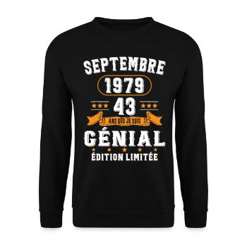 43 Ans Anniversaire Vintage Né(e) Septembre 1979 - Sweat-shirt Unisexe - noir - Devant - Alina (178cm) & Michal (187cm)