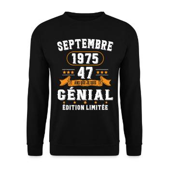 47 Ans Anniversaire Vintage Né(e) Septembre 1975 - Sweat-shirt Unisexe - noir - Devant - Alina (178cm) & Michal (187cm)