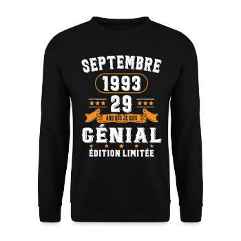 29 Ans Anniversaire Vintage Né(e) Septembre 1993 - Sweat-shirt Unisexe - noir - Devant - Alina (178cm) & Michal (187cm)