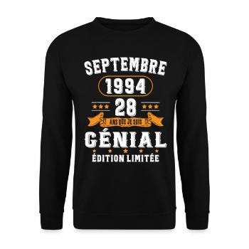 28 Ans Anniversaire Vintage Né(e) Septembre 1994 - Sweat-shirt Unisexe - noir - Devant - Alina (178cm) & Michal (187cm)
