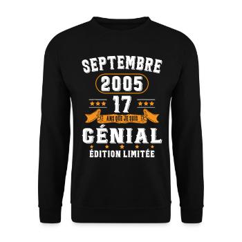 17 Ans Anniversaire Vintage Né(e) Septembre 2005 - Sweat-shirt Unisexe - noir - Devant - Alina (178cm) & Michal (187cm)