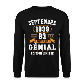 83 Ans Anniversaire Vintage Né(e) Septembre 1939 - Sweat-shirt Unisexe - noir - Devant - Alina (178cm) & Michal (187cm)