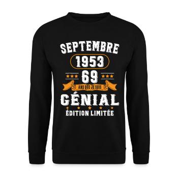 69 Ans Anniversaire Vintage Né(e) Septembre 1953 - Sweat-shirt Unisexe - noir - Devant - Alina (178cm) & Michal (187cm)