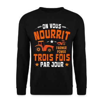 Agriculteurs : On vous nourrit trois fois par jour - Sweat-shirt Unisexe - noir - Devant - Alina (178cm) & Michal (187cm)