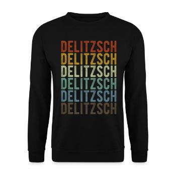 Delitzsch Stadt Retro Vintage - Unisex Pullover - Schwarz - Vorne - Alina (178cm) & Michal (187cm)