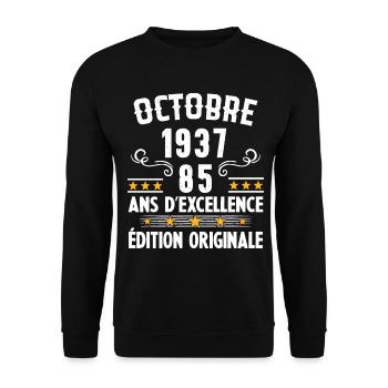 85 Ans Anniversaire Vintage Né(e) en Octobre 1937 - Sweat-shirt Unisexe - noir - Devant - Alina (178cm) & Michal (187cm)