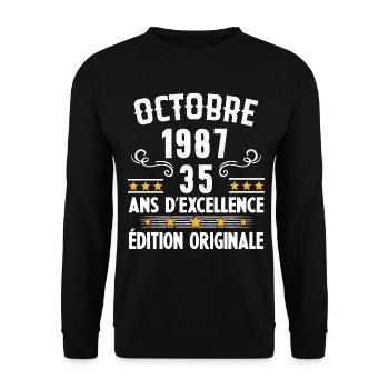 35 Ans Anniversaire Vintage Né(e) en Octobre 1987 - Sweat-shirt Unisexe - noir - Devant - Alina (178cm) & Michal (187cm)
