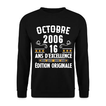 16 Ans Anniversaire Vintage Né(e) en Octobre 2006 - Sweat-shirt Unisexe - noir - Devant - Alina (178cm) & Michal (187cm)