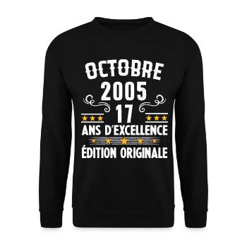 17 Ans Anniversaire Vintage Né(e) en Octobre 2005 - Sweat-shirt Unisexe - noir - Devant - Alina (178cm) & Michal (187cm)