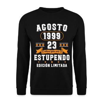 23 Ans Anniversaire Vintage Né(e) en Août 1999 - Sweat-shirt Unisexe - noir - Devant - Alina (178cm) & Michal (187cm)