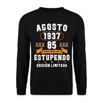 85 Ans Anniversaire Vintage Né(e) en Août 1937 - Sweat-shirt Unisexe - noir - Devant - Alina (178cm) & Michal (187cm)
