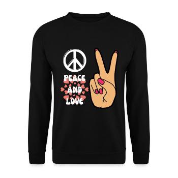 Frieden und Liebe Frau Handzeichen - Unisex Pullover - Schwarz - Vorne - Alina (178cm) & Michal (187cm)