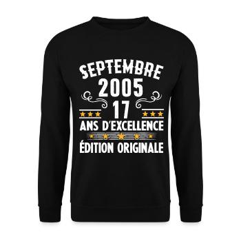17 Ans Anniversaire Vintage Né(e) Septembre 2005 - Sweat-shirt Unisexe - noir - Devant - Alina (178cm) & Michal (187cm)