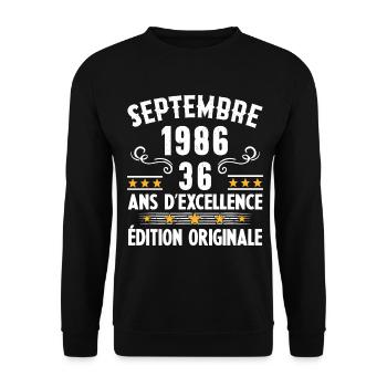 36 Ans Anniversaire Vintage Né(e) Septembre 1986 - Sweat-shirt Unisexe - noir - Devant - Alina (178cm) & Michal (187cm)