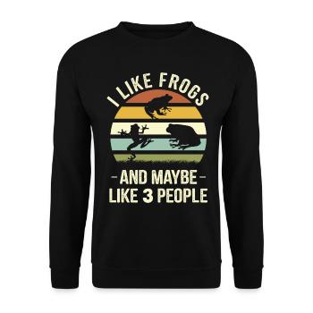 Ich mag Frösche und vielleicht noch 3 Menschen - Unisex Pullover - Schwarz - Vorne - Alina (178cm) & Michal (187cm)