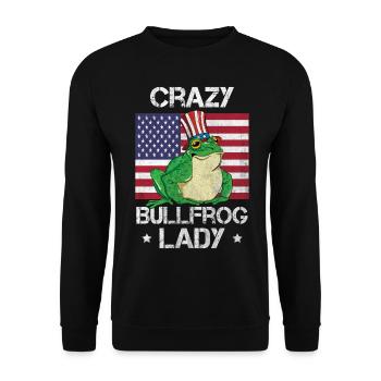 Verrückte Amerika Ochsenfrosch Lady fängt und isst - Unisex Pullover - Schwarz - Vorne - Alina (178cm) & Michal (187cm)