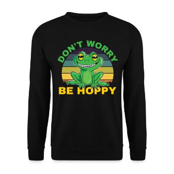 Don't Worry Be Hoppy für den fröhlichen Frosch - Unisex Pullover - Schwarz - Vorne - Alina (178cm) & Michal (187cm)
