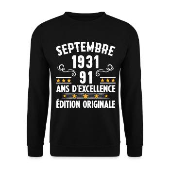 91 Ans Anniversaire Vintage Né(e) Septembre 1931 - Sweat-shirt Unisexe - noir - Devant - Alina (178cm) & Michal (187cm)