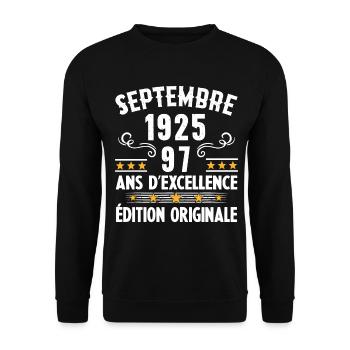 97 Ans Anniversaire Vintage Né(e) Septembre 1925 - Sweat-shirt Unisexe - noir - Devant - Alina (178cm) & Michal (187cm)