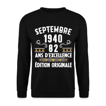 82 Ans Anniversaire Vintage Né(e) Septembre 1940 - Sweat-shirt Unisexe - noir - Devant - Alina (178cm) & Michal (187cm)
