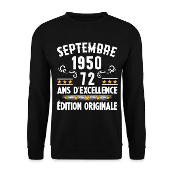 72 Ans Anniversaire Vintage Né(e) Septembre 1950 - Sweat-shirt Unisexe - noir - Devant - Alina (178cm) & Michal (187cm)