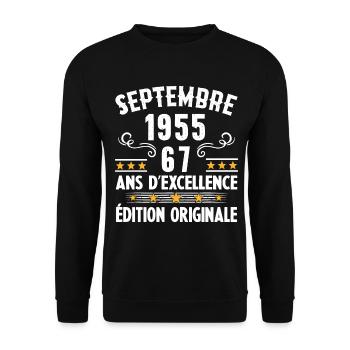 67 Ans Anniversaire Vintage Né(e) Septembre 1955 - Sweat-shirt Unisexe - noir - Devant - Alina (178cm) & Michal (187cm)