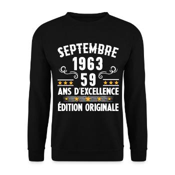 59 Ans Anniversaire Vintage Né(e) Septembre 1963 - Sweat-shirt Unisexe - noir - Devant - Alina (178cm) & Michal (187cm)