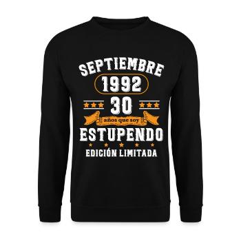 30 Ans Anniversaire Vintage Né(e) Septembre 1992 - Sweat-shirt Unisexe - noir - Devant - Alina (178cm) & Michal (187cm)