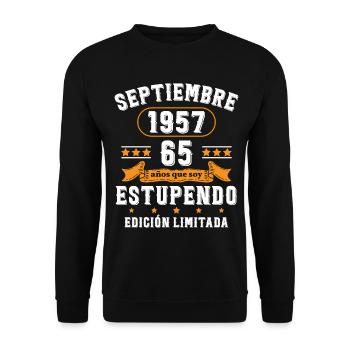 65 Ans Anniversaire Vintage Né(e) Septembre 1957 - Sweat-shirt Unisexe - noir - Devant - Alina (178cm) & Michal (187cm)
