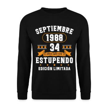 34 Ans Anniversaire Vintage Né(e) Septembre 1988 - Sweat-shirt Unisexe - noir - Devant - Alina (178cm) & Michal (187cm)