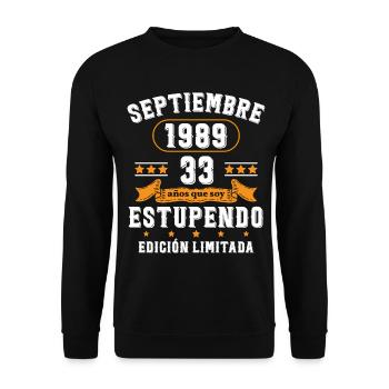 33 Ans Anniversaire Vintage Né(e) Septembre 1989 - Sweat-shirt Unisexe - noir - Devant - Alina (178cm) & Michal (187cm)
