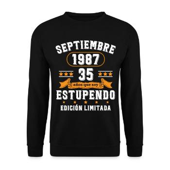 35 Ans Anniversaire Vintage Né(e) Septembre 1987 - Sweat-shirt Unisexe - noir - Devant - Alina (178cm) & Michal (187cm)